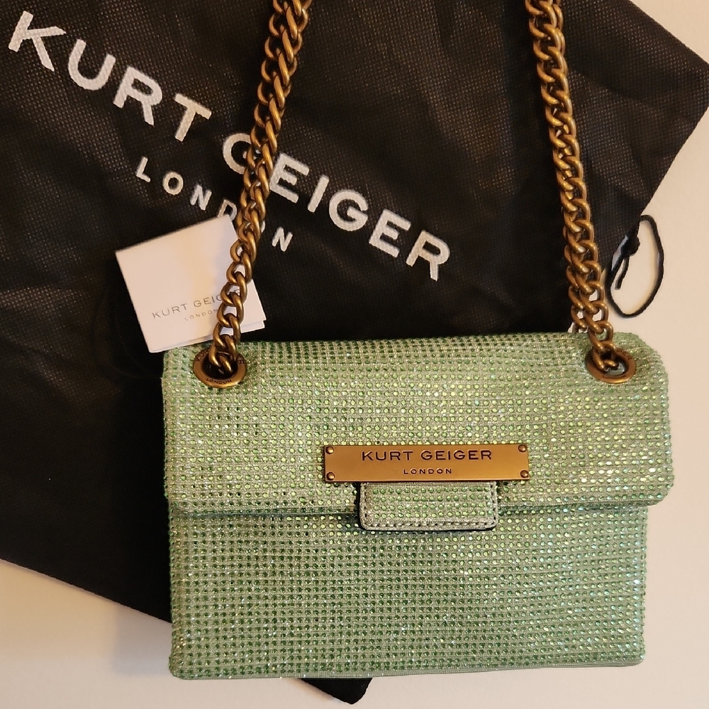 🖤Kurt Geiger Mint Green Chain Crossbody And Shoulder Bag With Dust Bag